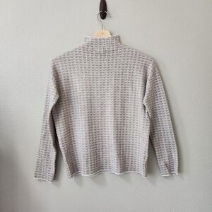 Tahari | Tan and White Knit Houndstooth Turtleneck Sweater